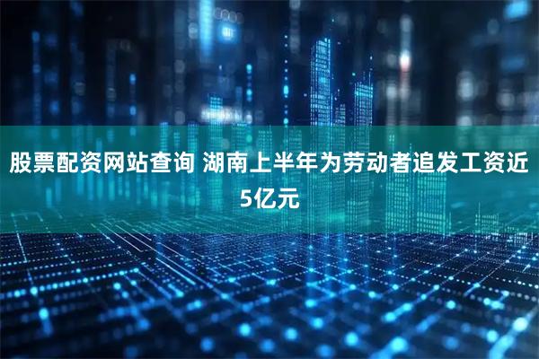 股票配资网站查询 湖南上半年为劳动者追发工资近5亿元