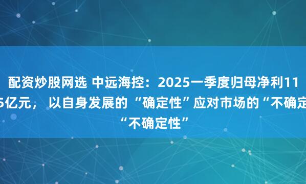 配资炒股网选 中远海控：2025一季度归母净利116.95亿元， 以自身发展的 “确定性”应对市场的“不确定性”
